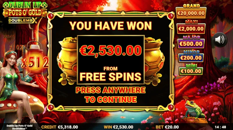 Dublin Up Pots O'Gold - total win for the spin